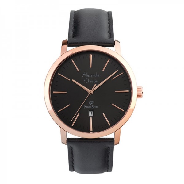 Alexandre Christie AC 1028 Rosegold Black Leather Man MDLRGBA